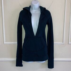 Aqua Women's Deep V-Neck Hoodie with Kangaroo Pocket.